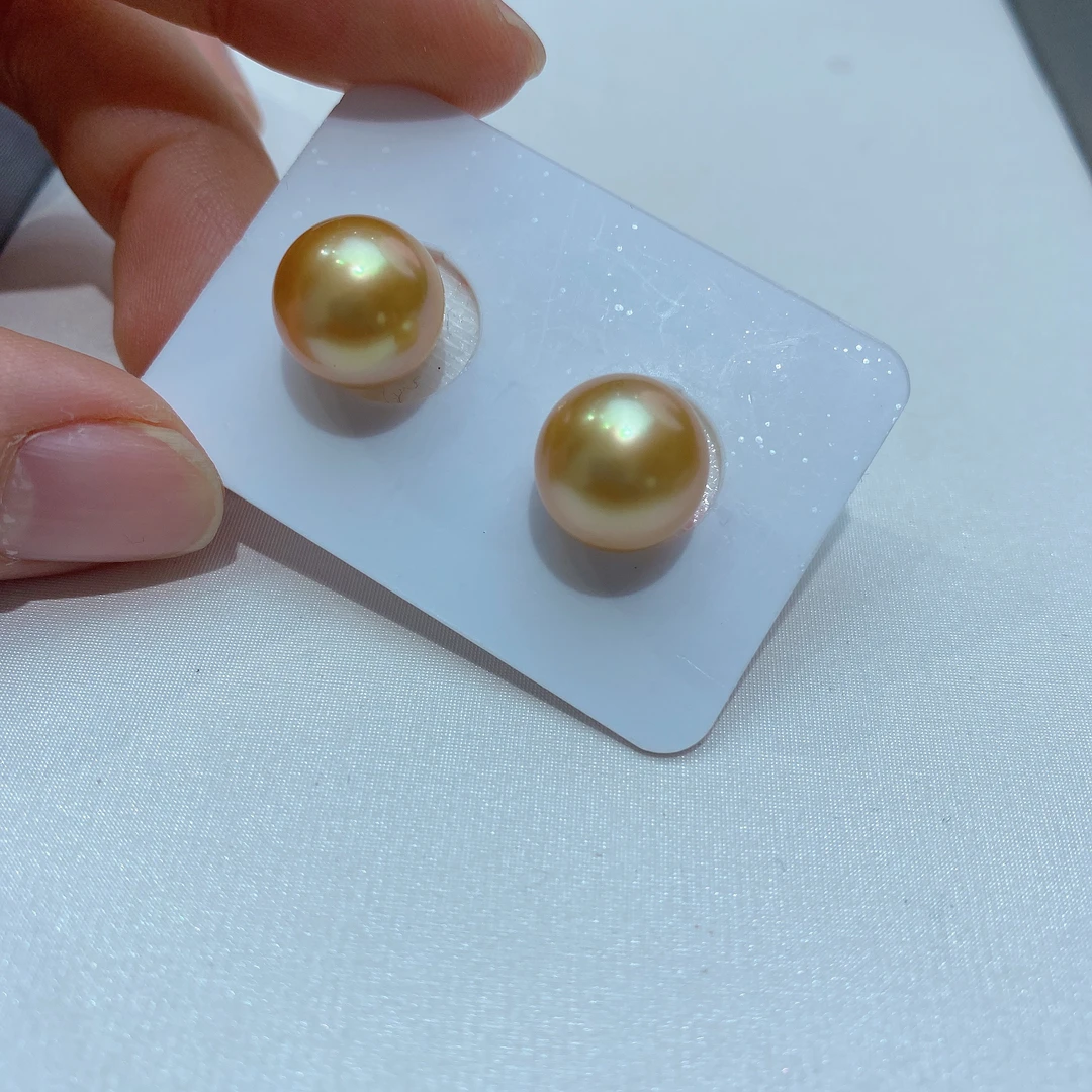 12mm浓金彩虹光裸珠对珠肉眼几乎无暇超值特价