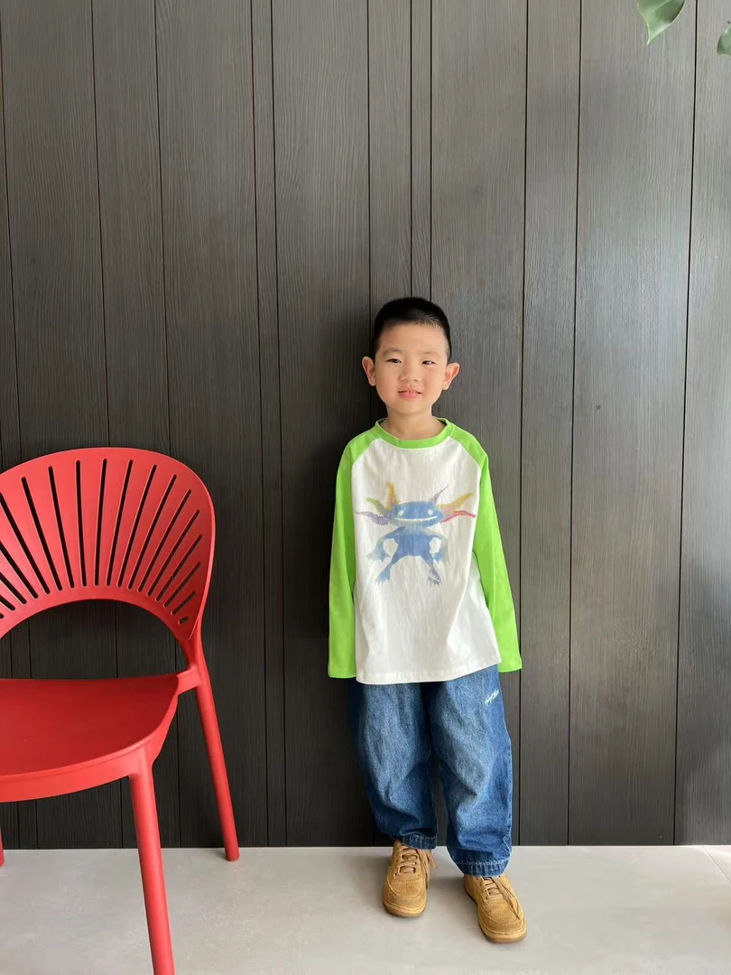 【山系穿搭】秋款儿童小怪兽长袖拼接打底