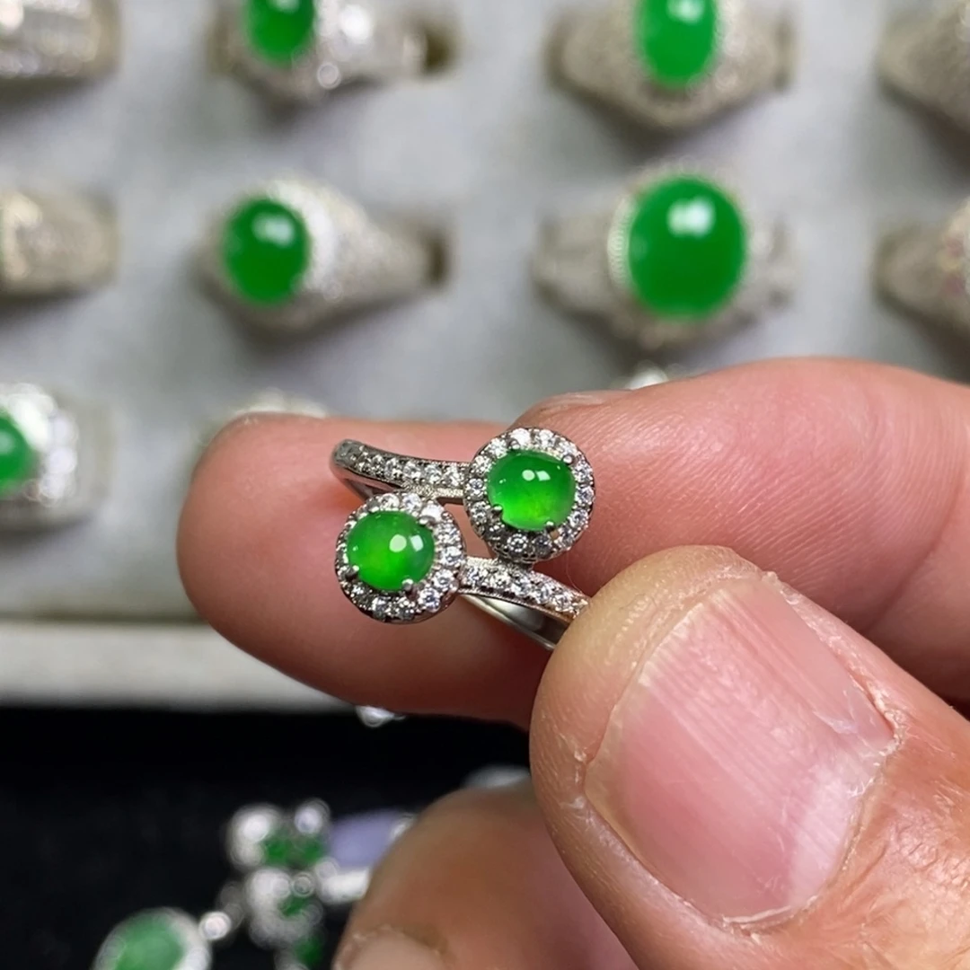 翡翠银S925镶嵌戒指戒指