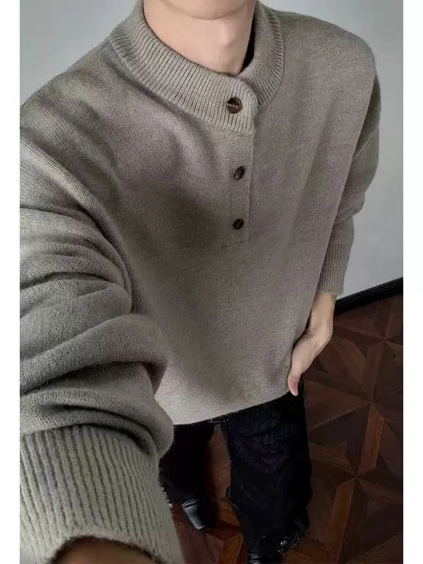 美式亨利领毛衣男女同款秋宽松潮针织衫高级感