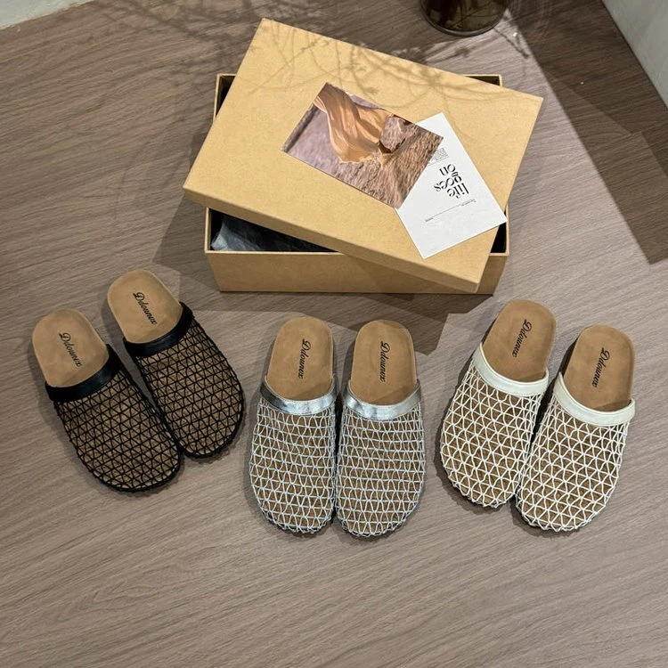 软底纯色小众镂空厚底编织凉鞋包头拖平底防滑2025新款女外穿软底