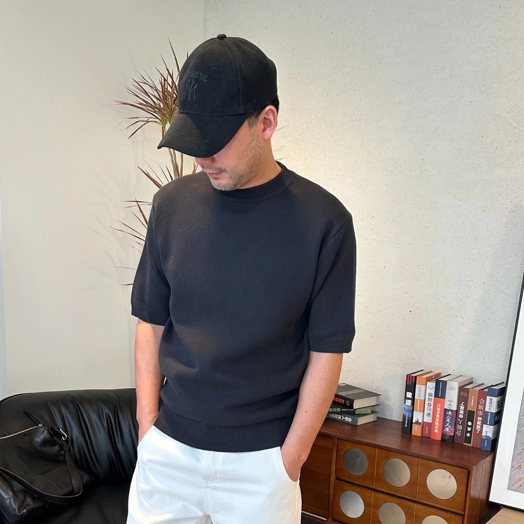 【布凡男装专属】2025春秋纯棉加厚双层针织短袖男士时尚百搭纯色T