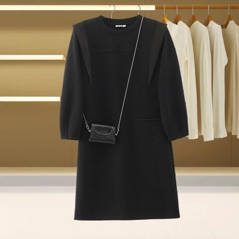 潮牌【魔M】 圆领套头拼接款小个子宽松连衣裙春装品牌撤柜女装