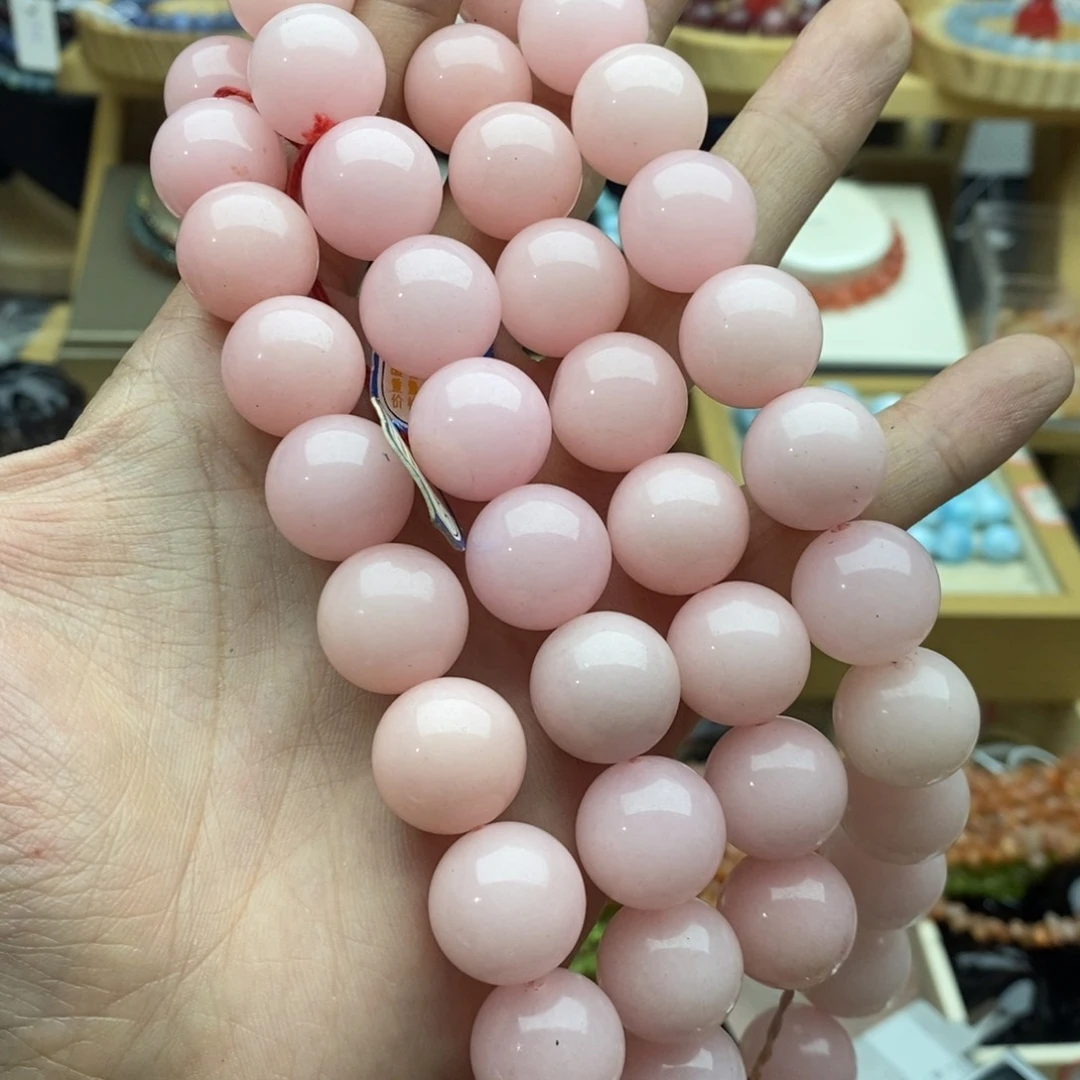 玛瑙/玉髓未镶嵌珠宝半成品一条16mm粉玉髓圆珠优化C17
