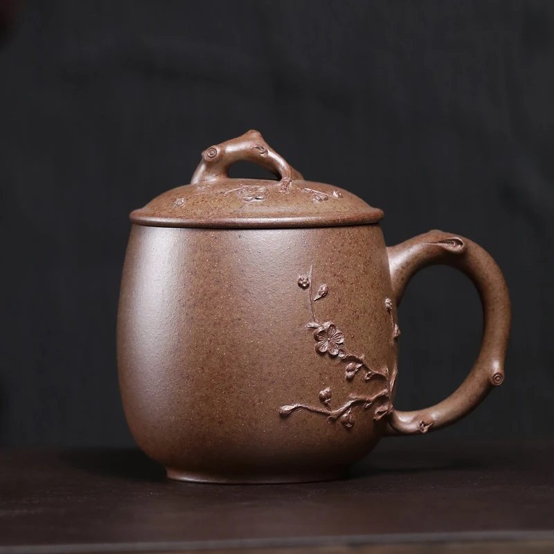 大吉羊柴烧 宜兴紫砂杯办公茶杯 原矿本山绿泥梅香盖杯320ml