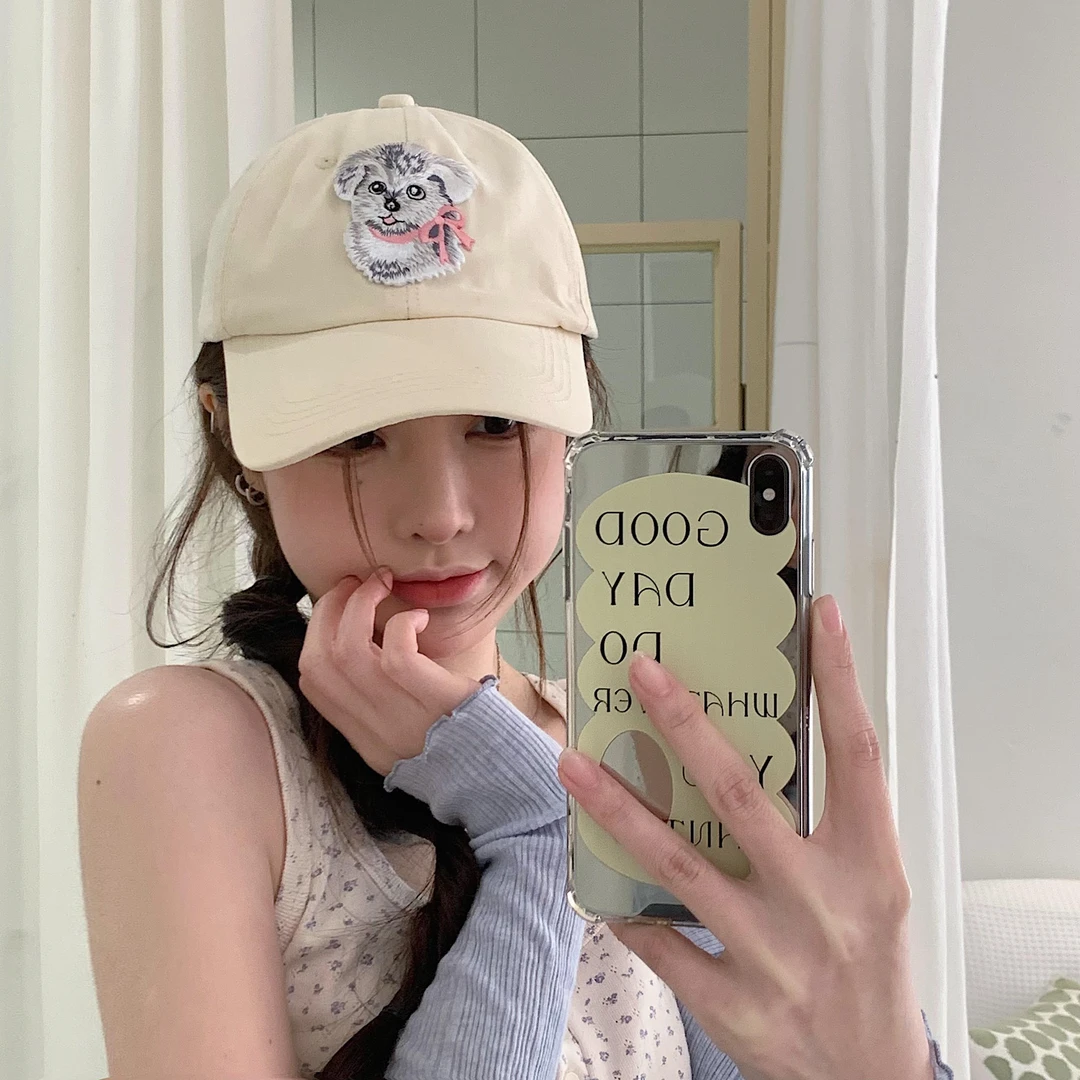 韩版ins可爱卡通贴标修狗蝴蝶软顶棒球帽显脸小甜妹百搭鸭舌帽潮