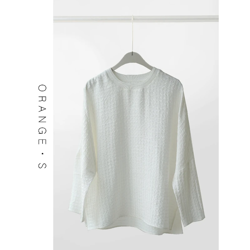 【松弛白系列】质感融入日常！千鸟格提花工艺！九分袖桑 蚕丝上衣