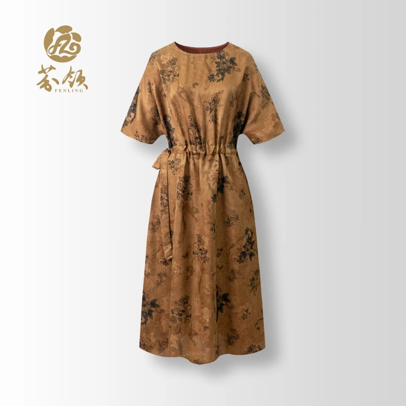 芬领-繁枝-国风非遗桑蚕丝香云纱提花抽绳连衣裙SY1479-SY1480