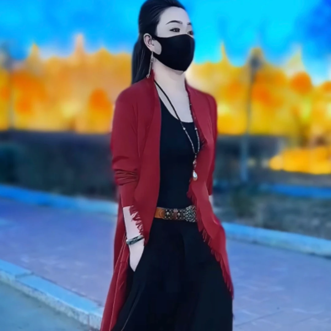 雅丹新款毛边冰丝大长款外搭(黑色开衫现货)