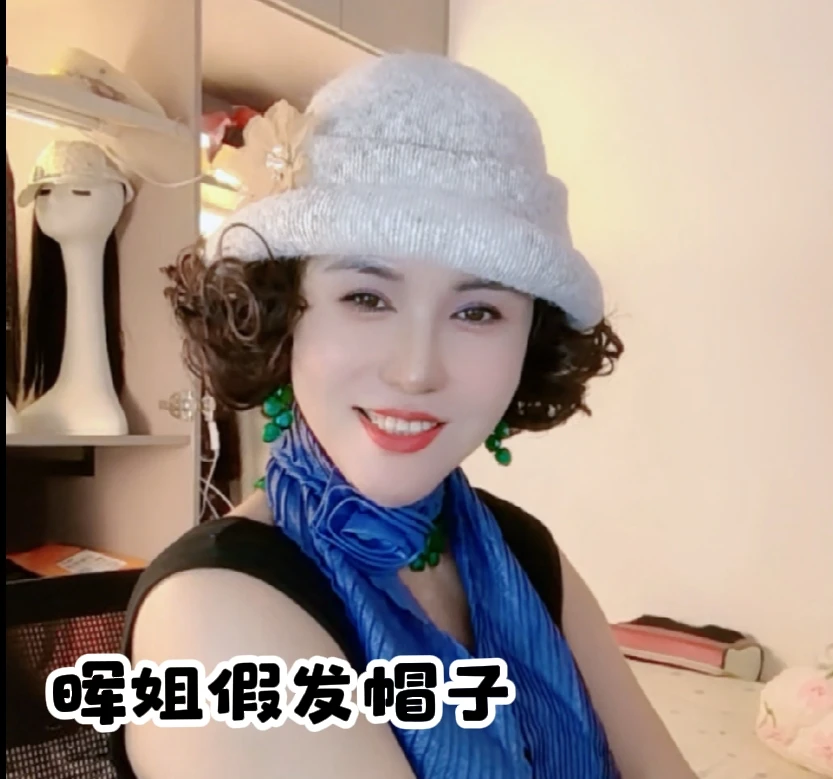 假发一体双花贵妇帽女法式高级感礼帽复古针织定型帽子遮盖白发