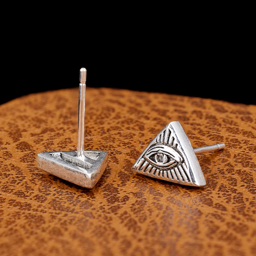 925银耳饰 复古做旧上帝之眼耳钉几何三角银针耳环高级感个性耳饰