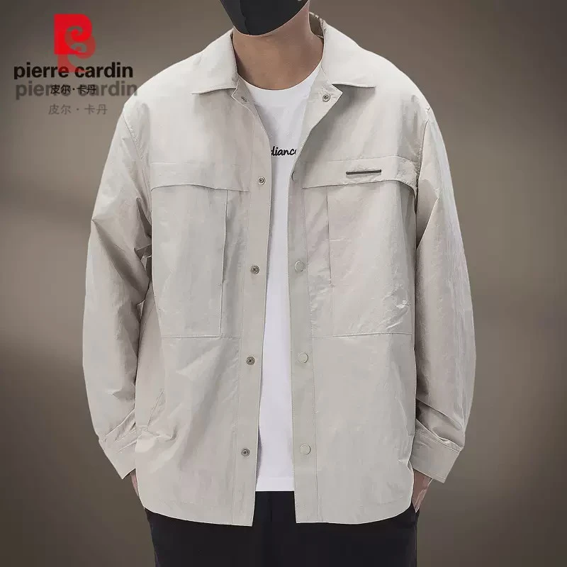 皮尔卡丹休闲外套男士2025年春秋款潮流工装高级感宽松翻领夹克男