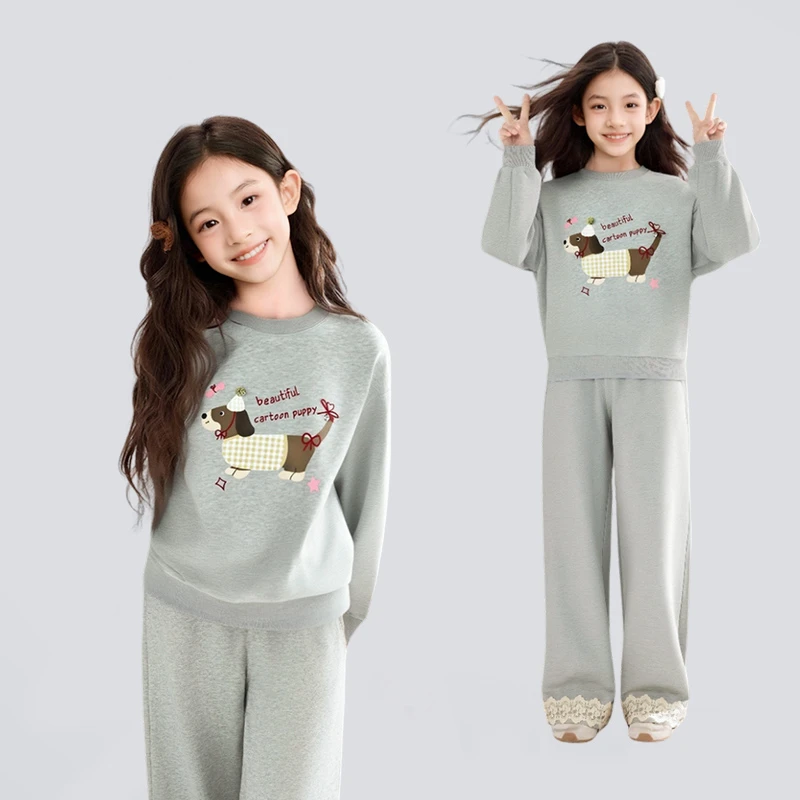 笛莎女童秋季套装春秋新款儿童洋气休闲卫衣两件套时尚-7M253T104