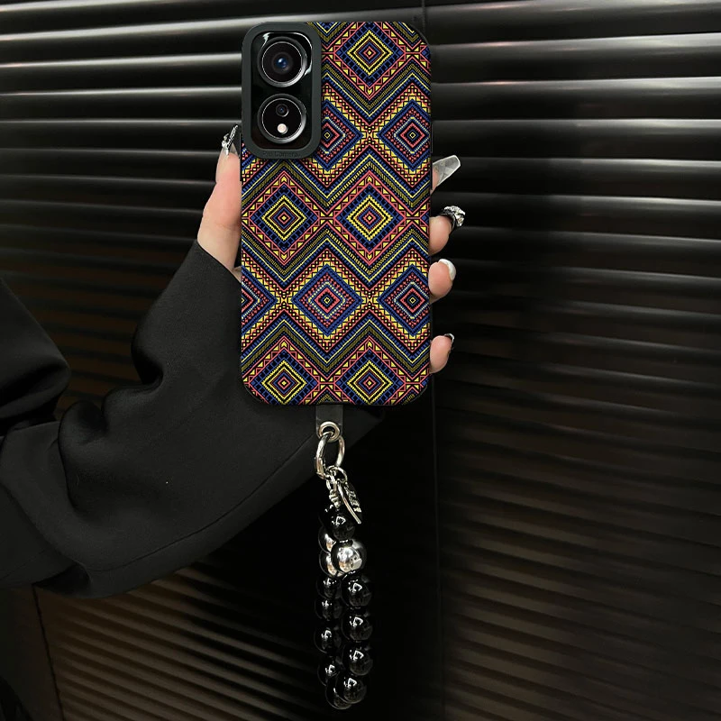 适用于【oppoa97】复古菱格花纹ins风小羊皮创意网红个性手机壳女款