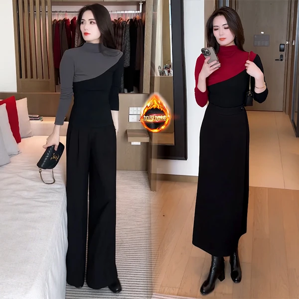 早秋显瘦T恤小众设计感洋气时尚减龄打底长袖拼色气质上衣11163