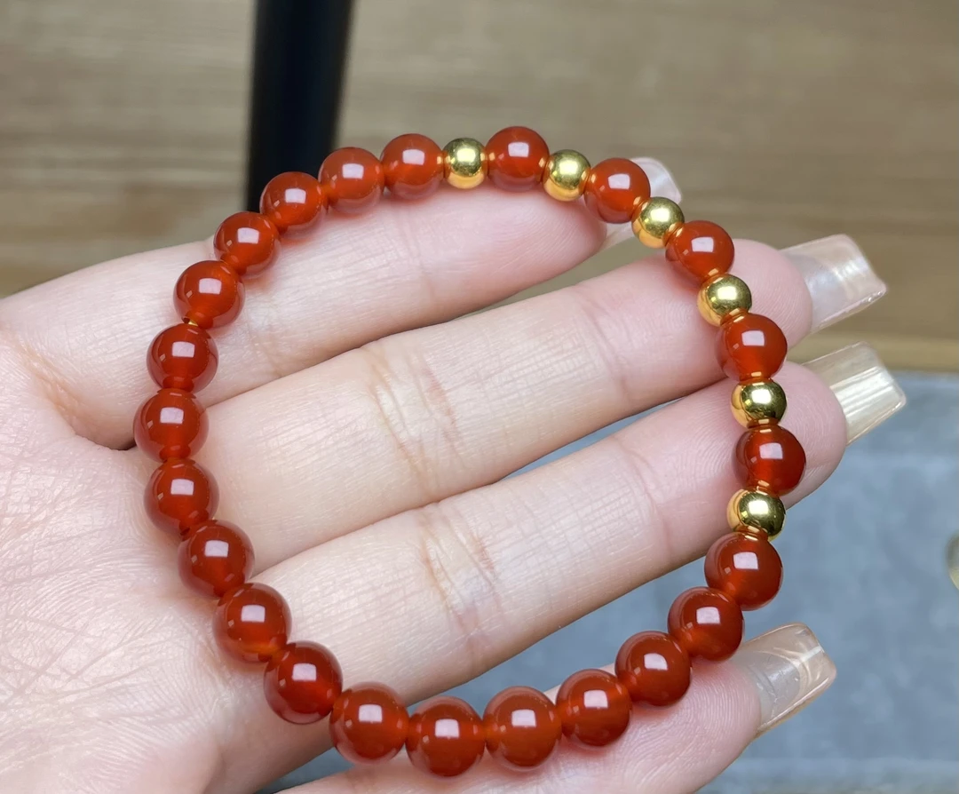 玉麓 足金5mm光面转运珠6颗0.54g红MN手串（串好发货）