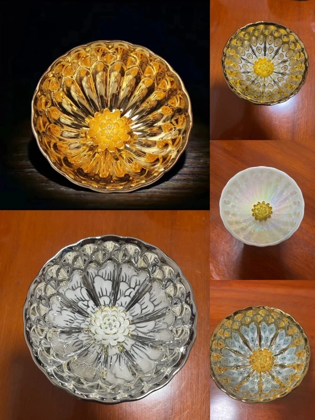 （五支装）七彩白呗金银莲花手工镶嵌陶瓷茶杯主人杯