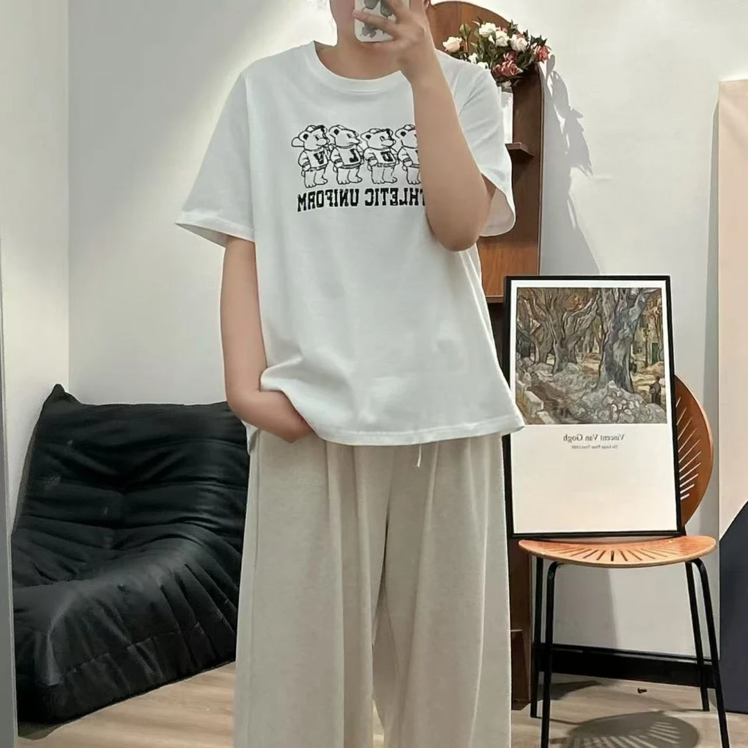 【咔咔】夏季韩版卡通小熊印花短袖显瘦运动休闲圆领上衣K0216