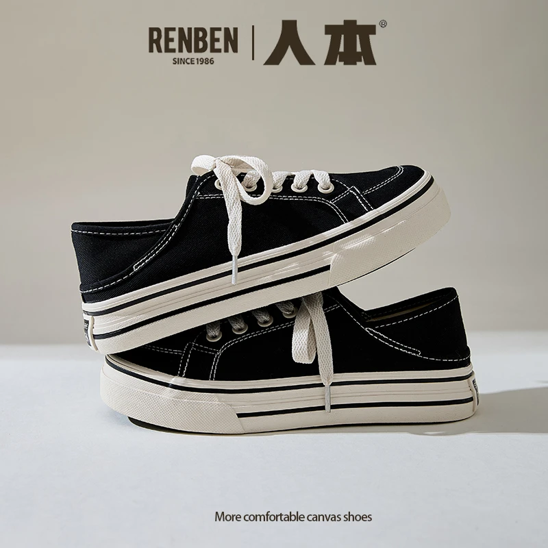 人本2025秋季低帮帆布鞋女韩版百搭两穿布拖休闲小众轻便透气板鞋