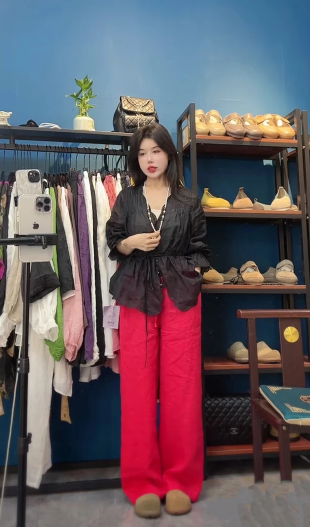 亚麻直筒拖地裤腿长腿瘦遮肉