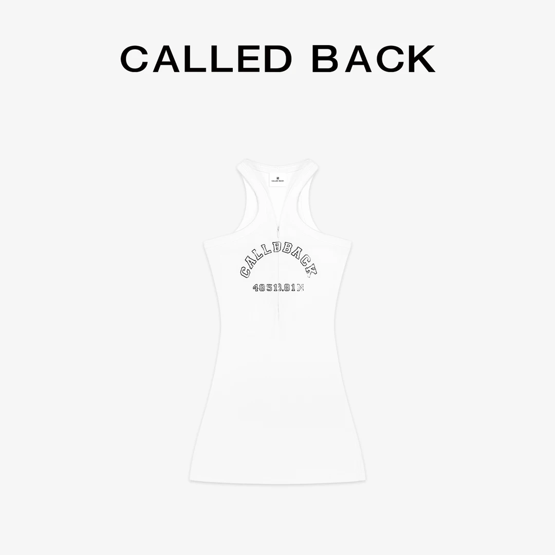 CALLED BACK新款时尚针织百搭显瘦无袖白色印花拉链背心裙052402