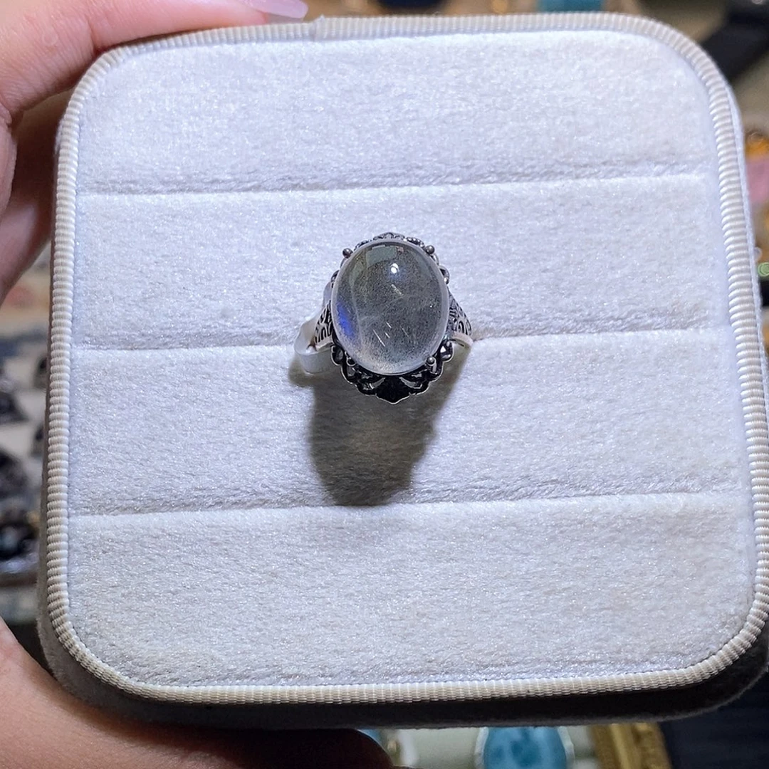 汐****戒指银S925镶嵌烟晶