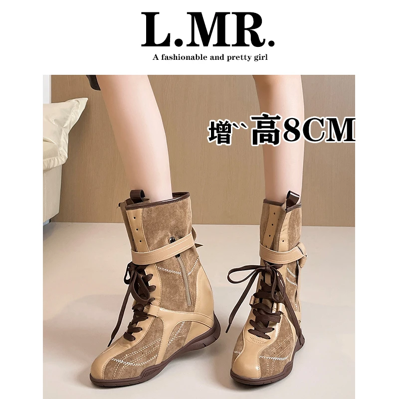 8CM拳击靴女2025年夏季新款英伦风马丁靴厚底德训靴中筒短靴~
