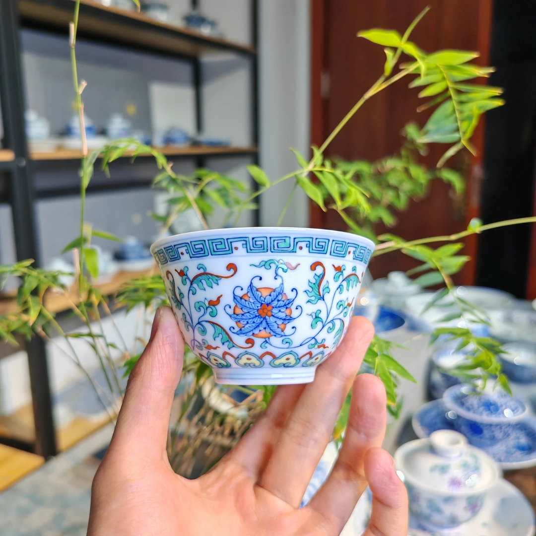 明逸堂斗彩手绘｜手工陶瓷缠枝花主人杯高档茶杯单杯陶瓷主人杯