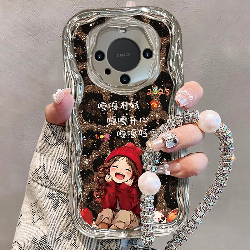 适用于【华为】Mate60豹纹嘎嘎好运小女孩创意时尚手机壳