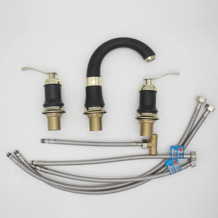 包邮全铜面盆水龙头冷热浴室柜分体式台面坐式烤瓷白黑