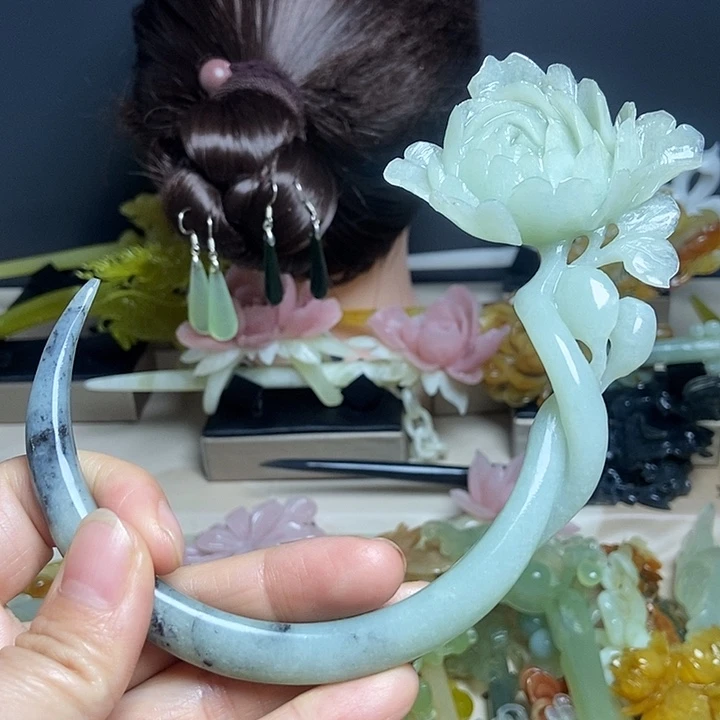 梅***子岫玉未镶嵌发簪发簪