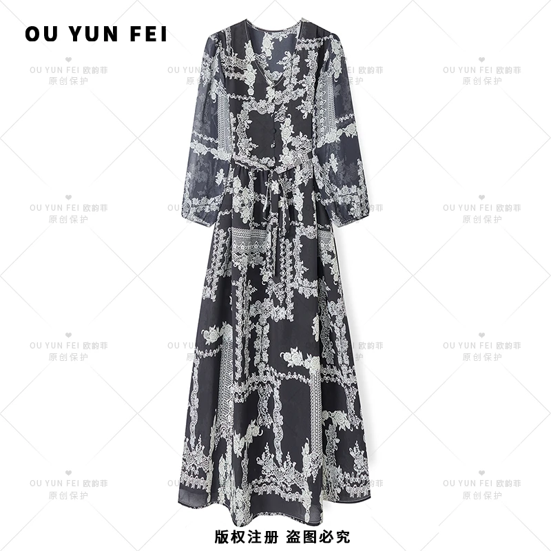 【华尔兹】高级感连衣裙女新款气质显瘦穿搭时尚洋气印花长裙AY1112