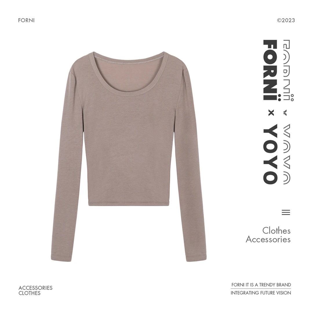 FORNI 焦糖布丁 百搭好物软糯亲肤多色长袖打底T恤