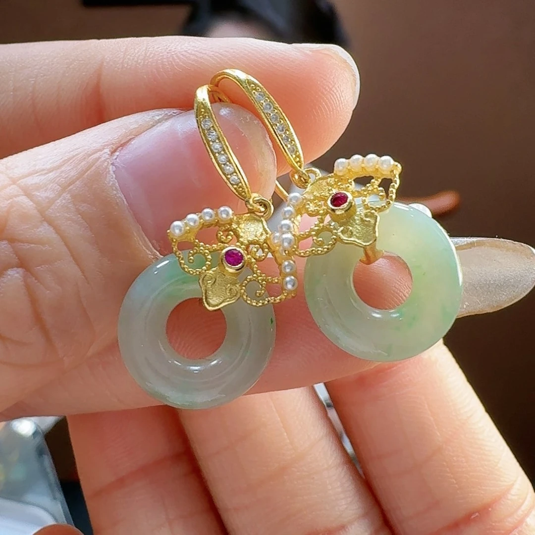 翡翠耳饰银S925镶嵌耳饰