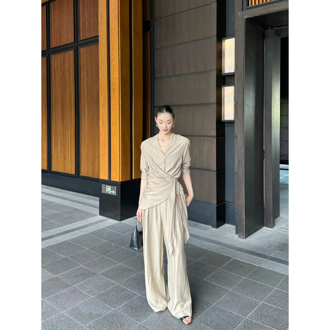 FIINAL《梨落》高级感软垂纸片人衬衣阔腿裤套装