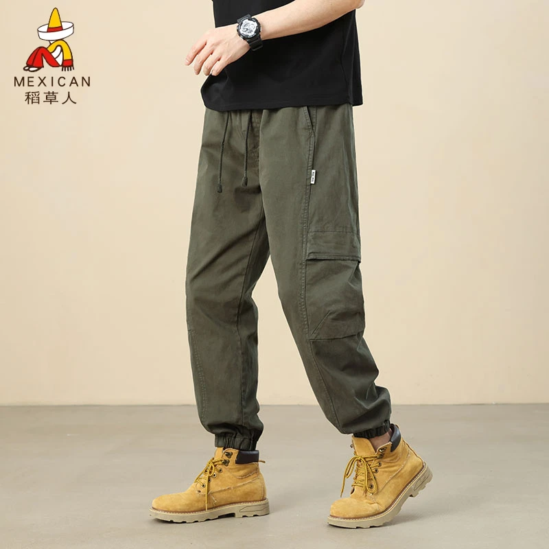 Mexican/稻草人男款裤子休闲束脚工装裤胖子宽松显腿瘦大码男裤潮