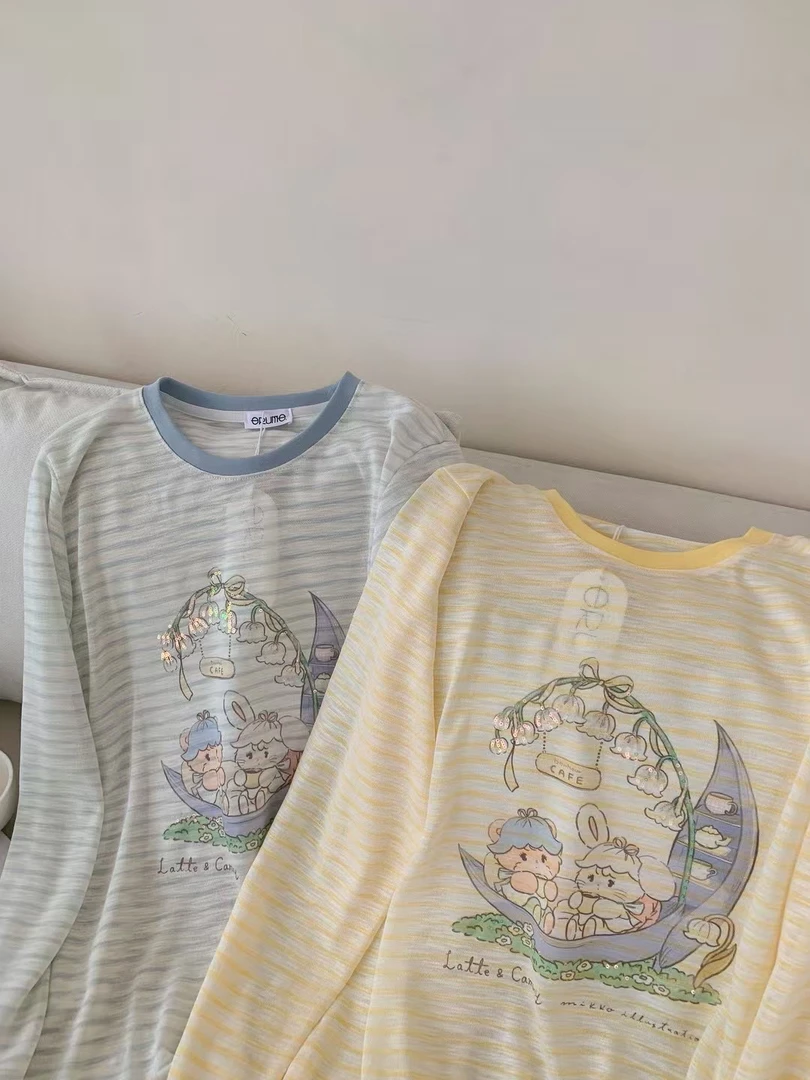 2025韩系两色亮片月亮猫条纹罩衫459～