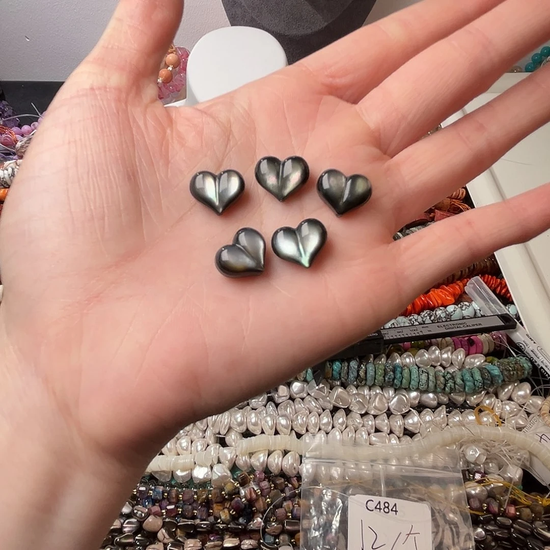 玛瑙/玉髓合金珠宝半成品N468黑金贝爱心12