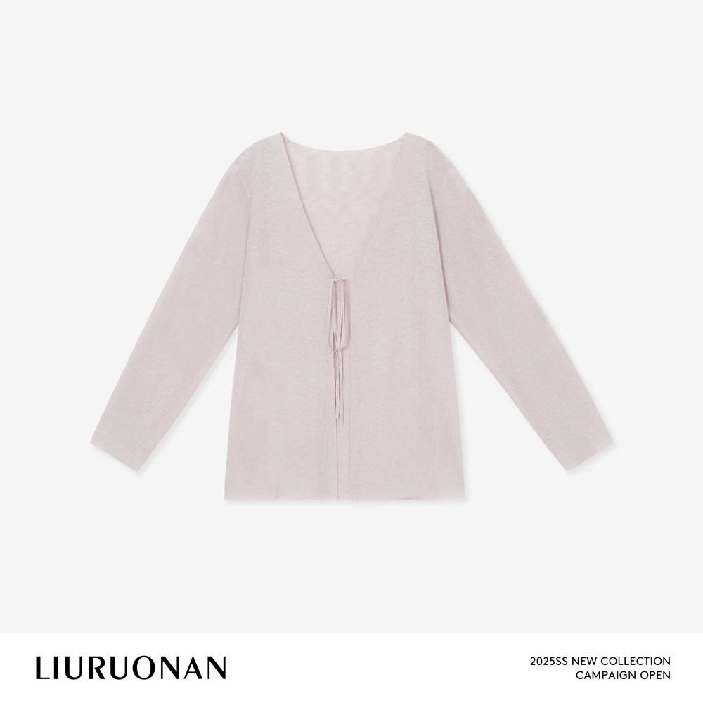 LIURUONAN 25SS【系带毛织开衫】气质V领开衫开叉设计长袖针织上衣