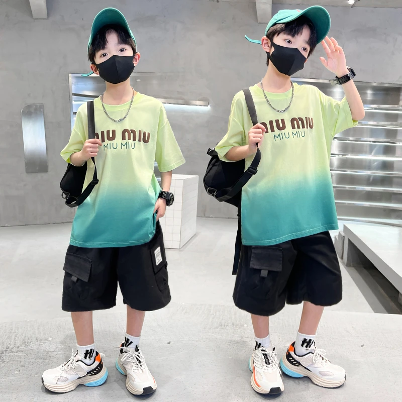 男童夏季短袖套装炸街夏装2025新款中大童帅气时髦两件套潮B2502