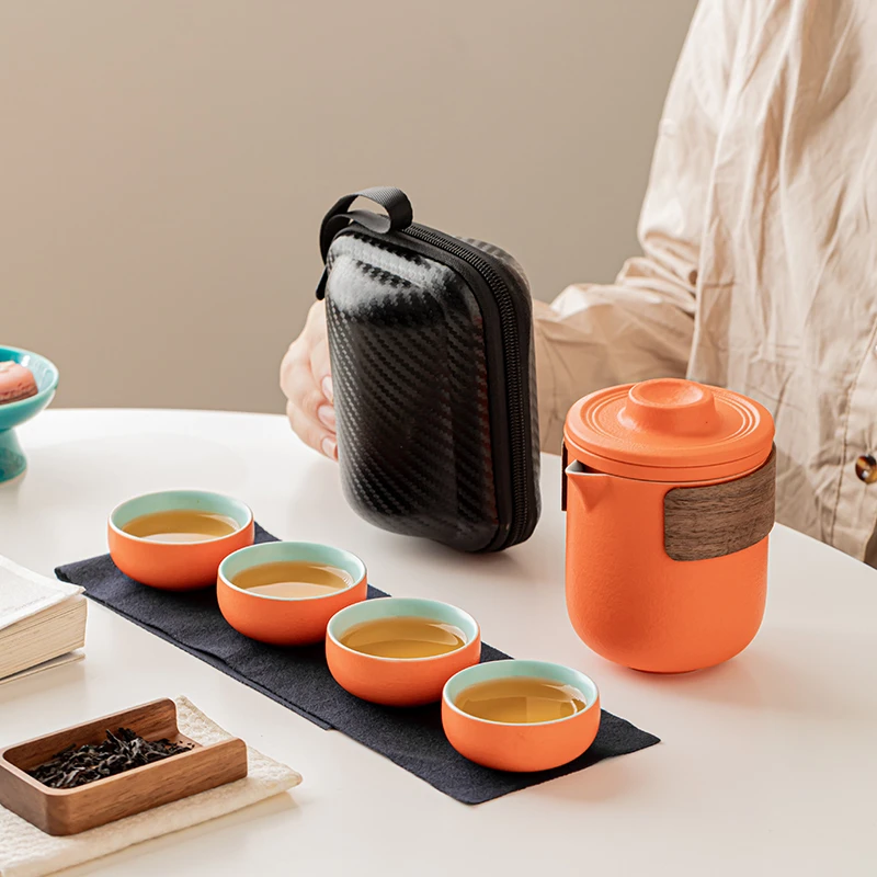 便携式旅行茶具套装家用户外泡茶壶茶杯一壶四杯露营旅游泡茶装备