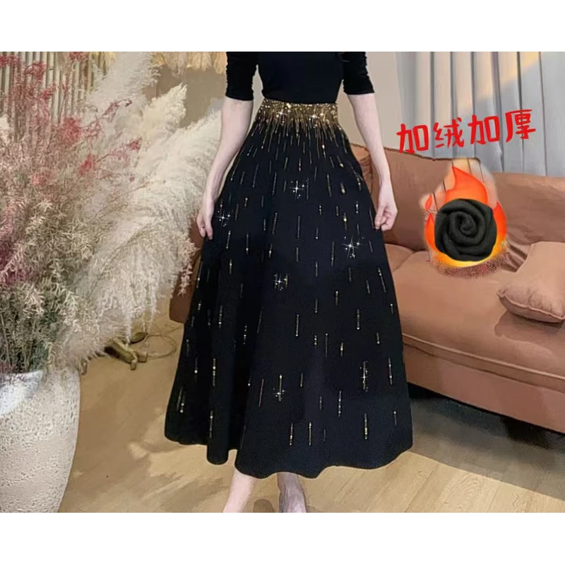 【美美专享】550381秋冬新款高腰钻钻大摆修身流星半身裙女