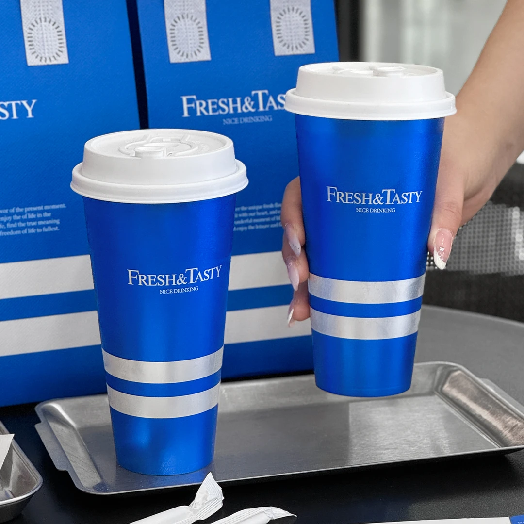 膜内贴奶茶杯冷饮热饮耐高温带盖透明注塑杯一次性耐高温奶茶杯