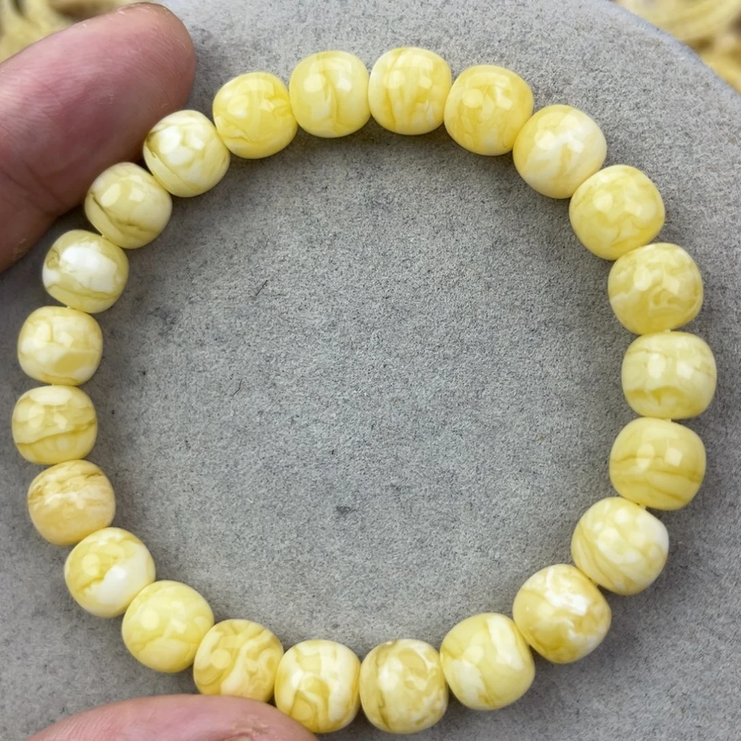 蜜蜡未镶嵌手串纯天然俄料瓷白花虎皮极限弧高桩9.5*9腕口18+