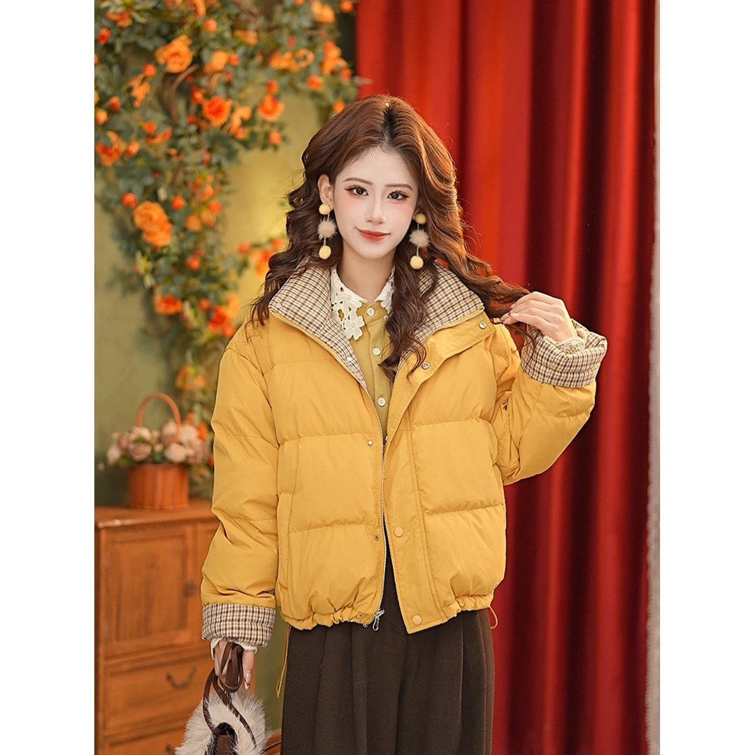 DaYuanSAD【凤乐】张嘉圆 拼接格子两面穿立领面包服外套棉服#Q1103