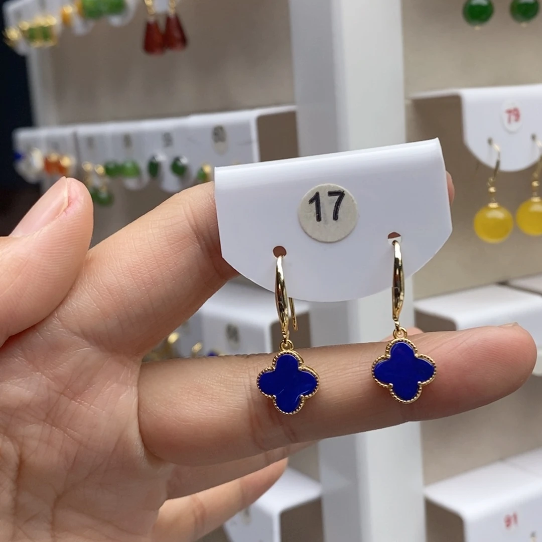 银S925镶嵌青金石耳饰