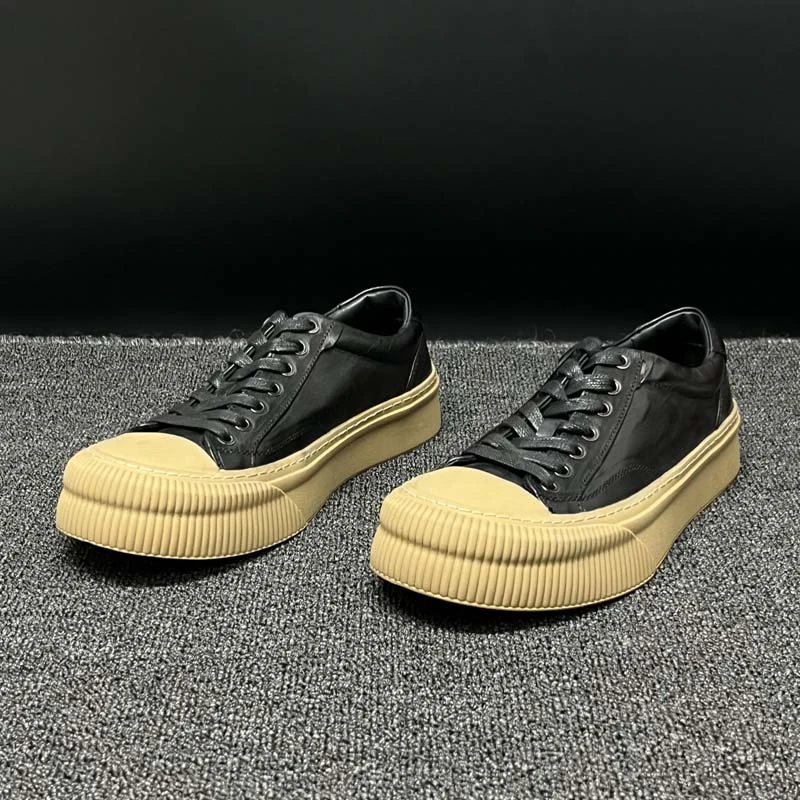 马皮春季新款男士板鞋帆布鞋百搭休闲鞋厚底真皮低帮透气韩版潮鞋