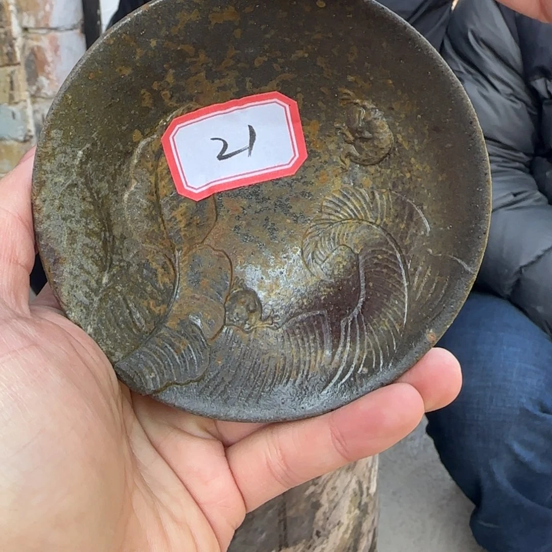 紫砂茶杯大****猫柴烧斗笠杯