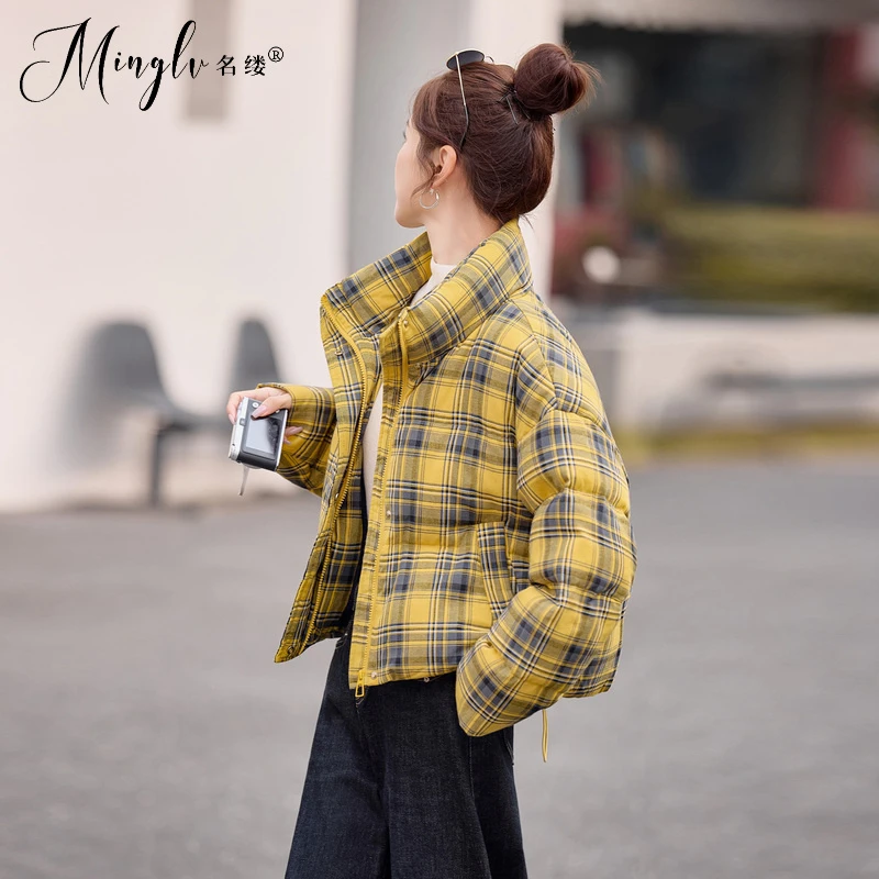 超好看漂亮格子高级感羽绒服女2025冬装新款小个子羽绒上衣外套女