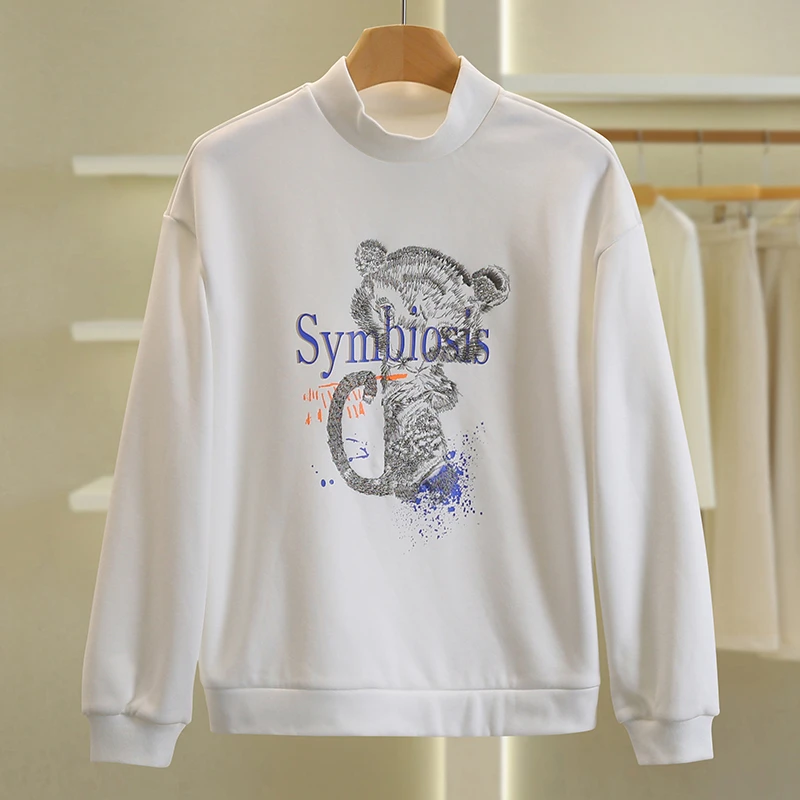 【开播福利】半高领宽松印花刺绣加绒卫衣#PYX48V005